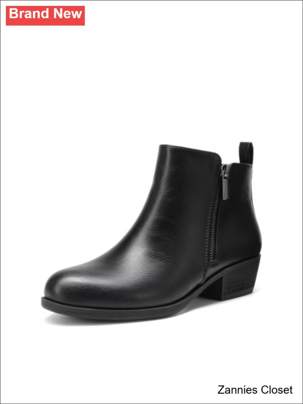 ✨ Faux Leather Ankle Booties Low Chunky Heel Dual Zipper Comfort Almond Toe